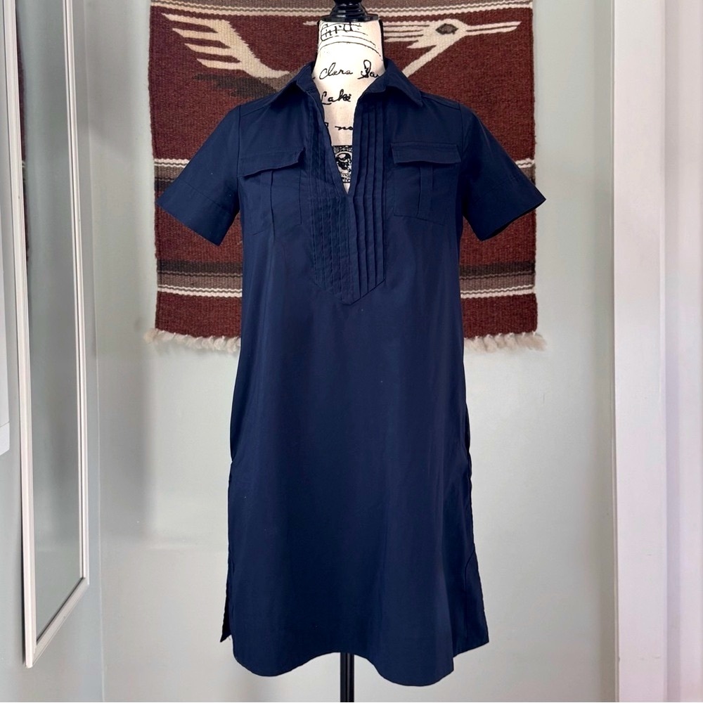 Diane Von Furstenberg Daphne Navy Pintuck Shirt Dress